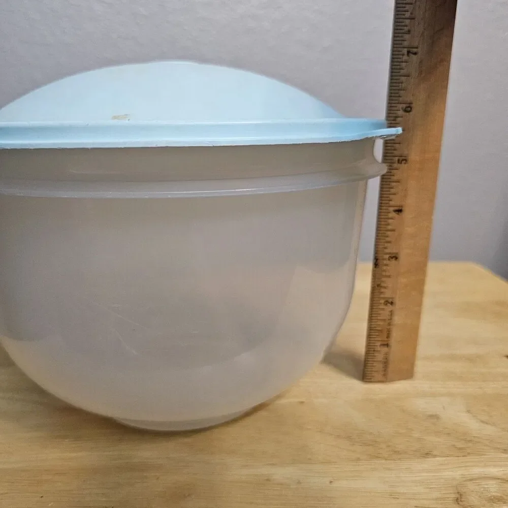 Tupperware Lettuce Keeper Bowl Turquoise Lid, Clear Vintage Storage Container